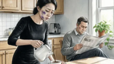 Photo of Breakfast the following day was my silent retaliation after my husband broke my face. My brother is leaning against the wall with his arms folded while I sit in the emergency room, a young doctor’s fingers gripping my chin