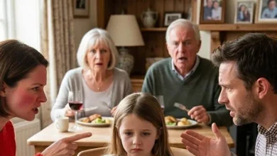 Photo of My sister-in-law stood up during dinner and accused me of ch:eating in front of everyone. Then she looked at my little girl and said Robert wasn’t really her father. My husband stayed calm, pressed one button, and within minutes they realized they had made the worst mistake of their lives.