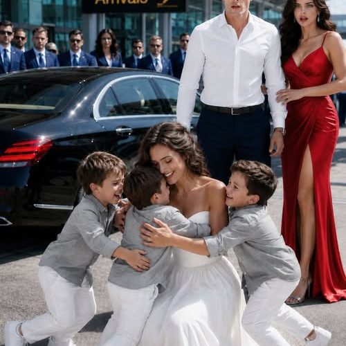 My billionaire ex-husband sat next to me on a flight just to sh3me me—until three little boys stepped out of a Bentley and ran toward me, calling, “Mom!”