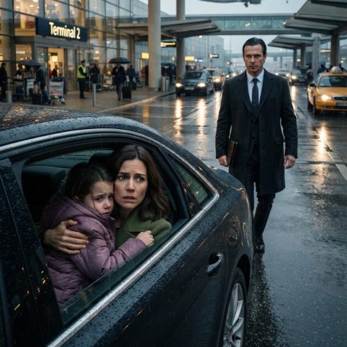 After I dropped my husband off at the airport for his business trip, my eight-year-old whispered, “Mom… we can’t go home. I heard Dad planning something terrible for us.” So we hid. Ten minutes later, I froze when I saw…
