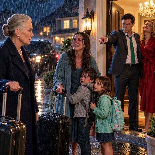 I discovered my daughter-in-law and grandchildren drenched in the rain outside my son’s home. Claire clutched my arm and cried, “He kicked us out… his mistress is inside wearing my robe.”